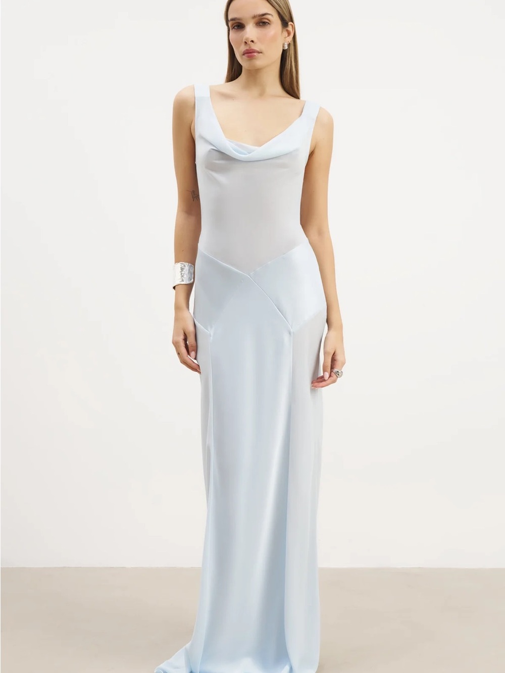 Because of Alice - SHEER CHIFFON COWL NECK SATIN PANEL GOWN